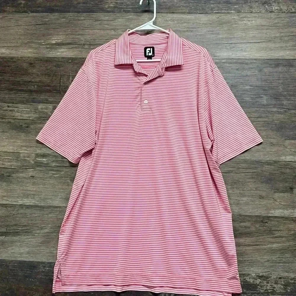 FootJoy Men's Pink Striped Polo Golf Shirt